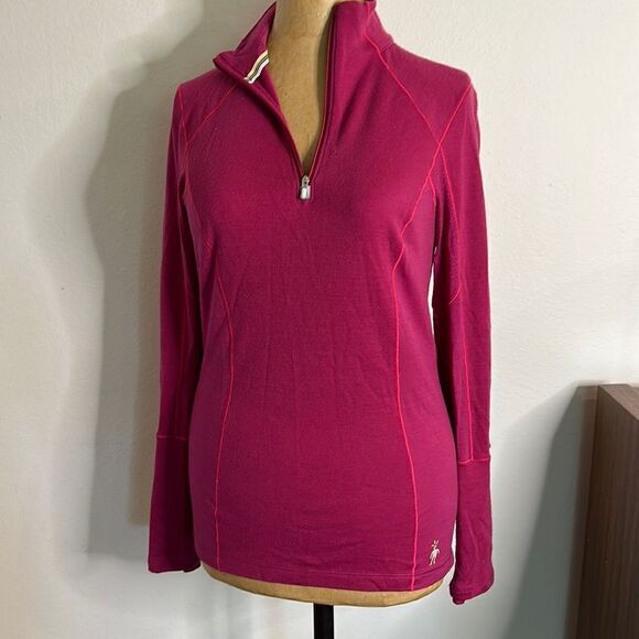 Smartwool sz S 1/2 zip pink wool blend pullover good pre owned condition - Picture 1 of 6